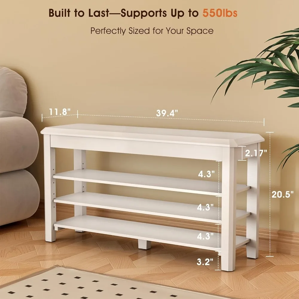 مقعد رف أحذية خشبي حديث من 3 طبقات من منتصف القرن مع بناء من الخشب المطاطي، يدعم ما يصل إلى 550 رطل، مثالي للمدخل المدمج