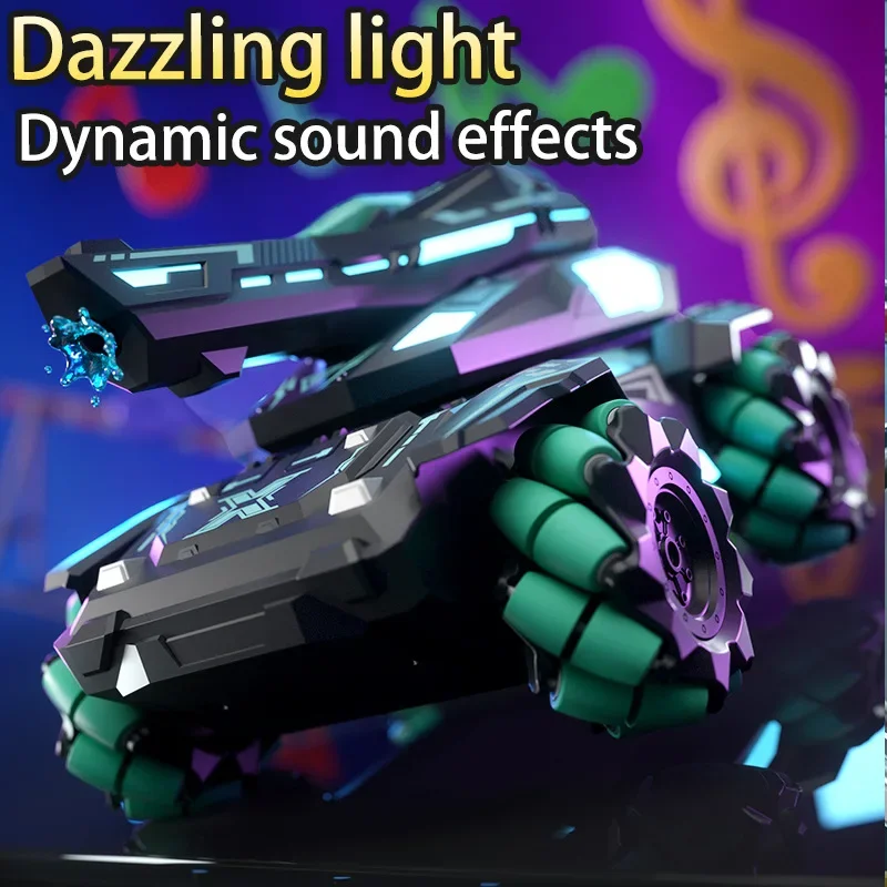 2.4G 원격 제어 스턴트 탱크 원 클릭 데모 전기 자동차 모델 소년 소녀 생일 선물을위한 다채로운 빛