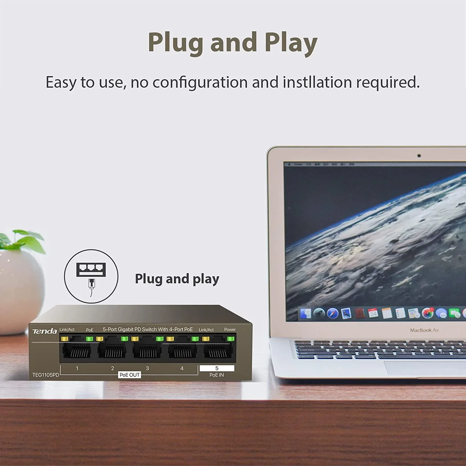 Tenda POE Switch 5Ports Gigabit Network Switch Work IP Surveillance Camera Smart Switch Ethernet Poe Gigabit 1000mbps