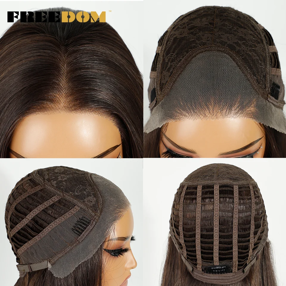 FREEDOM Synthetische Lace-Front-Perücken für Frauen, 20 Zoll, 13x3, glatt, vorgezupft, geschichtete Spitzenperücken, Ombre Braun Blond, Perücke für den täglichen Gebrauch – Detail 5