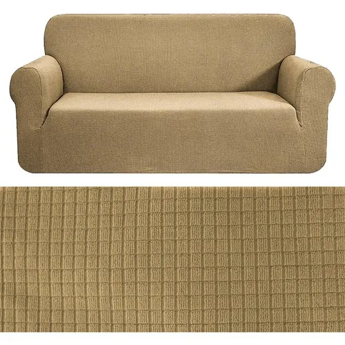 Bogda Stretch Fitted Flexible Washable Square Pattern Bergere Seat Cover Set 3 Personality Seat Cover Light Brown