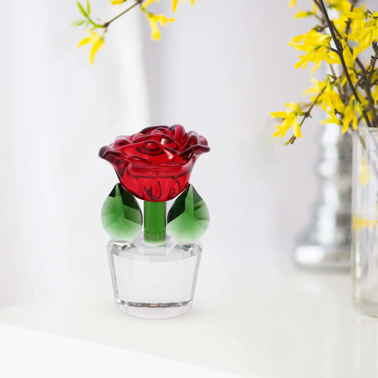 

Roses Home Decor Valentines Day Crystal Craft Ornament Figurine Anniversary Red