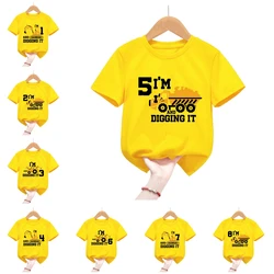 I'M 1-8th And Digging It T Shirt Excavator Bulldozer Construction Vehicle T-Shirt Happy Birthday Boy Gift Kids Clothes Pink Top