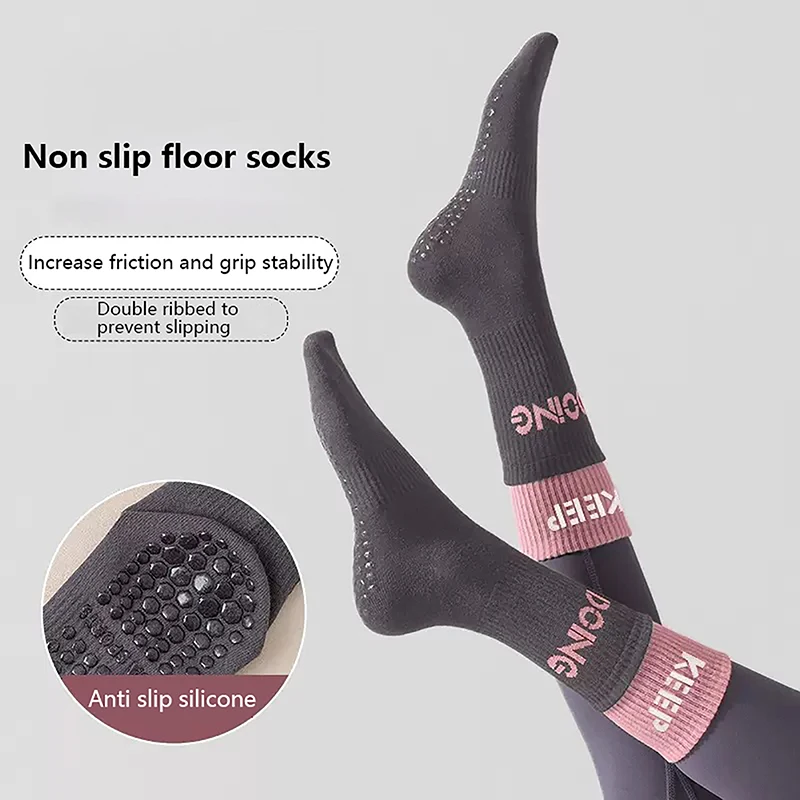 Cotton Breathable Mid-calf Yoga Socks Solid Color Striped Anti-slip Sports Socks Pilates Socks Dance Fitness Training Socks