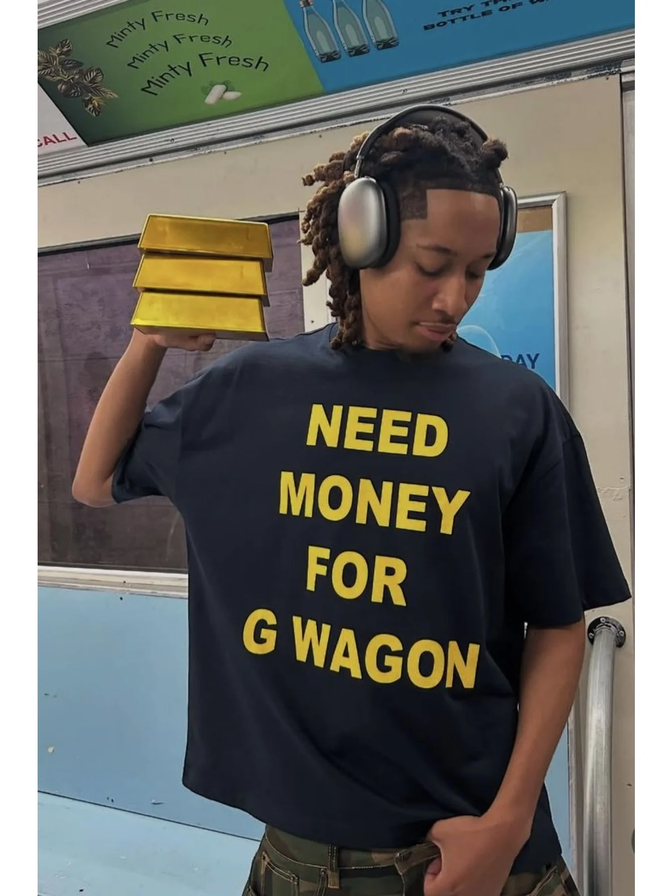 Geld brauchen? G Wagon Text Grafik T-Shirt für Herren aus Baumwolle, Kurzarm, Hip-Hop, Luxusauto-Liebhaber, Lässiges Streetwear, Lockeres Alltags-Oberteil