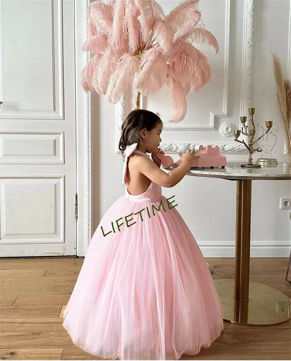 Flower Girl Dresses Elegant Fluffy Layered Tulle High Neck Wedding Elegant Flower Child's First Eucharistic Birthday Party Dress