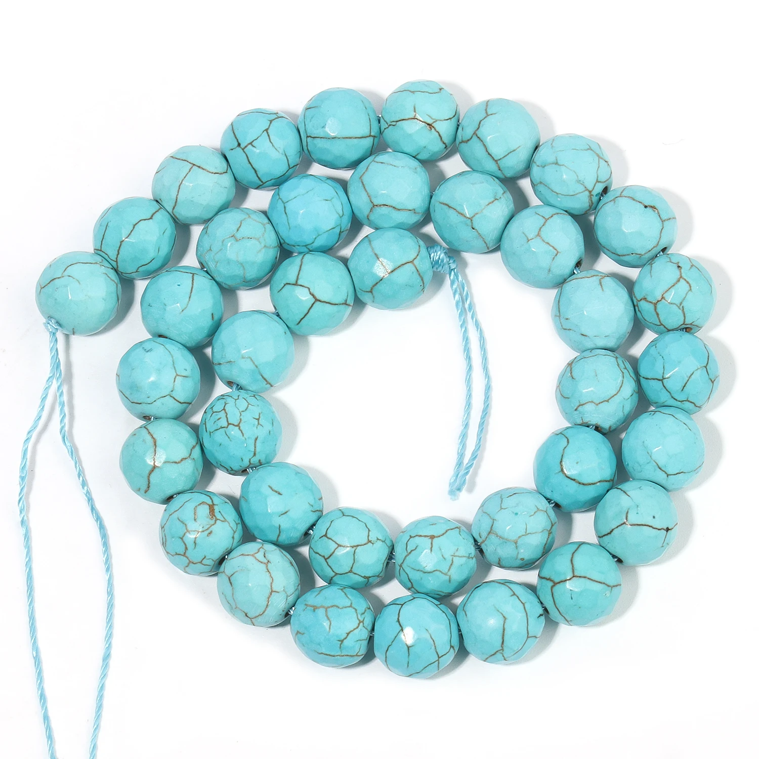 Natural Faceted Stone Turquoise  Howlite Beads Round Beads for Jewelry Making DIY Handmade Bracelet Necklace 4/6/8/10/12mm 15'' image 2