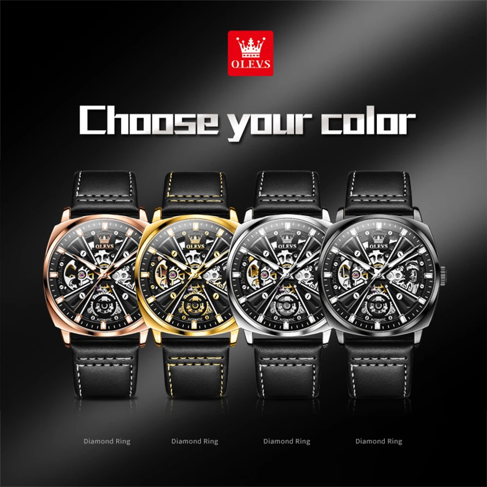 OLEVS 6685 Мужские часы Автоматические механические часы Многофункциональные часы Week Date Moon Роскошные часы для мужчин 30 м Водонепроницаемая светящаяся коробка