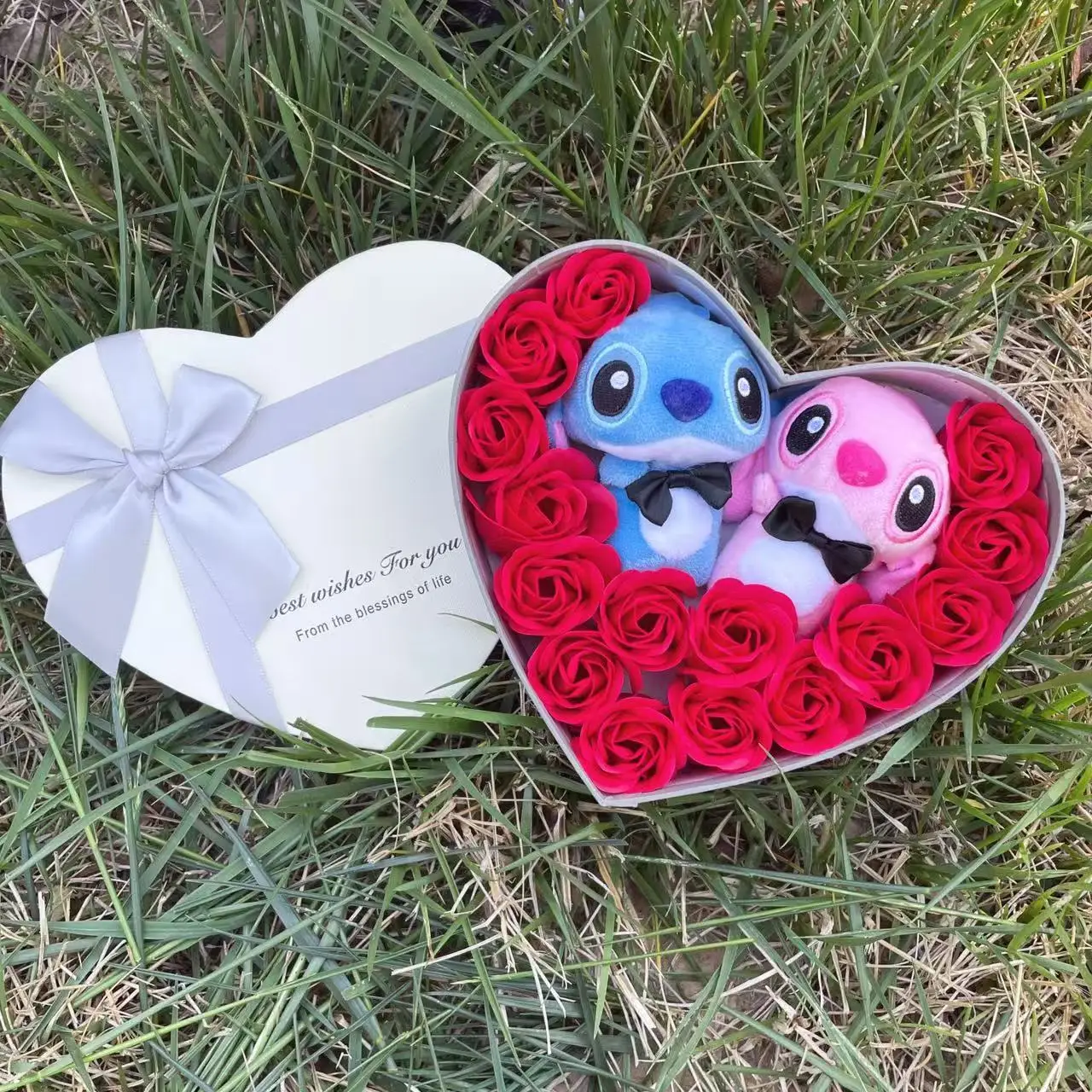 การ์ตูนอะนิเมะ Stitch ตุ๊กตา Plush ตุ๊กตาสัตว์ตุ๊กตาหัวใจของขวัญกล่องวาเลนไทน์คริสต์มาสวันเกิดของขวัญสําเร็จการศึกษา