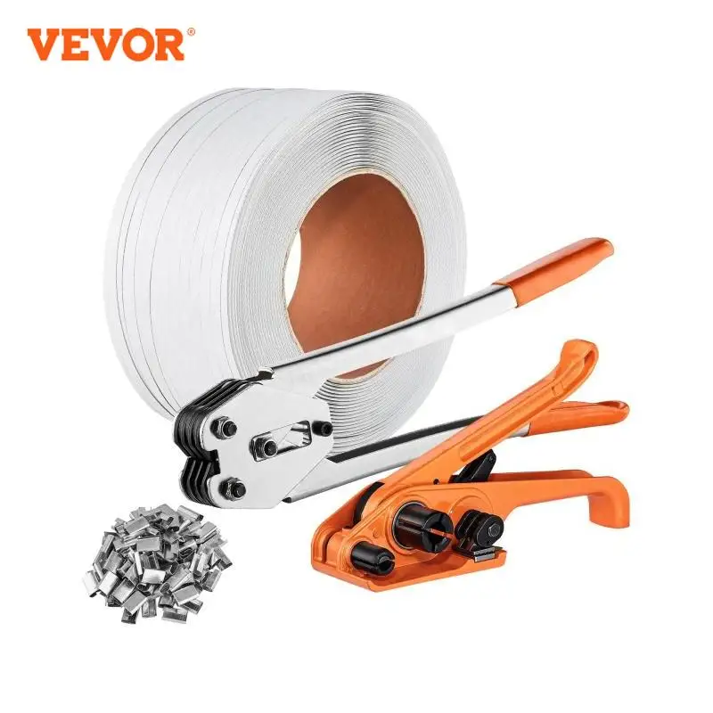 

VEVOR Pallet Packaging Strapping Banding Kit with Tensioner Banding Sealer Tool 328ft PP Band 100 Metal Seals for Packing Belt