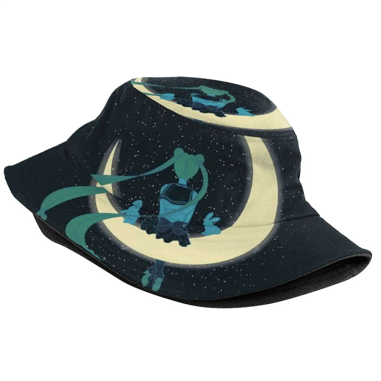 Rabbits On The Moon Pattern Design Printed Travel Bucket Hats Tsukino Usagi