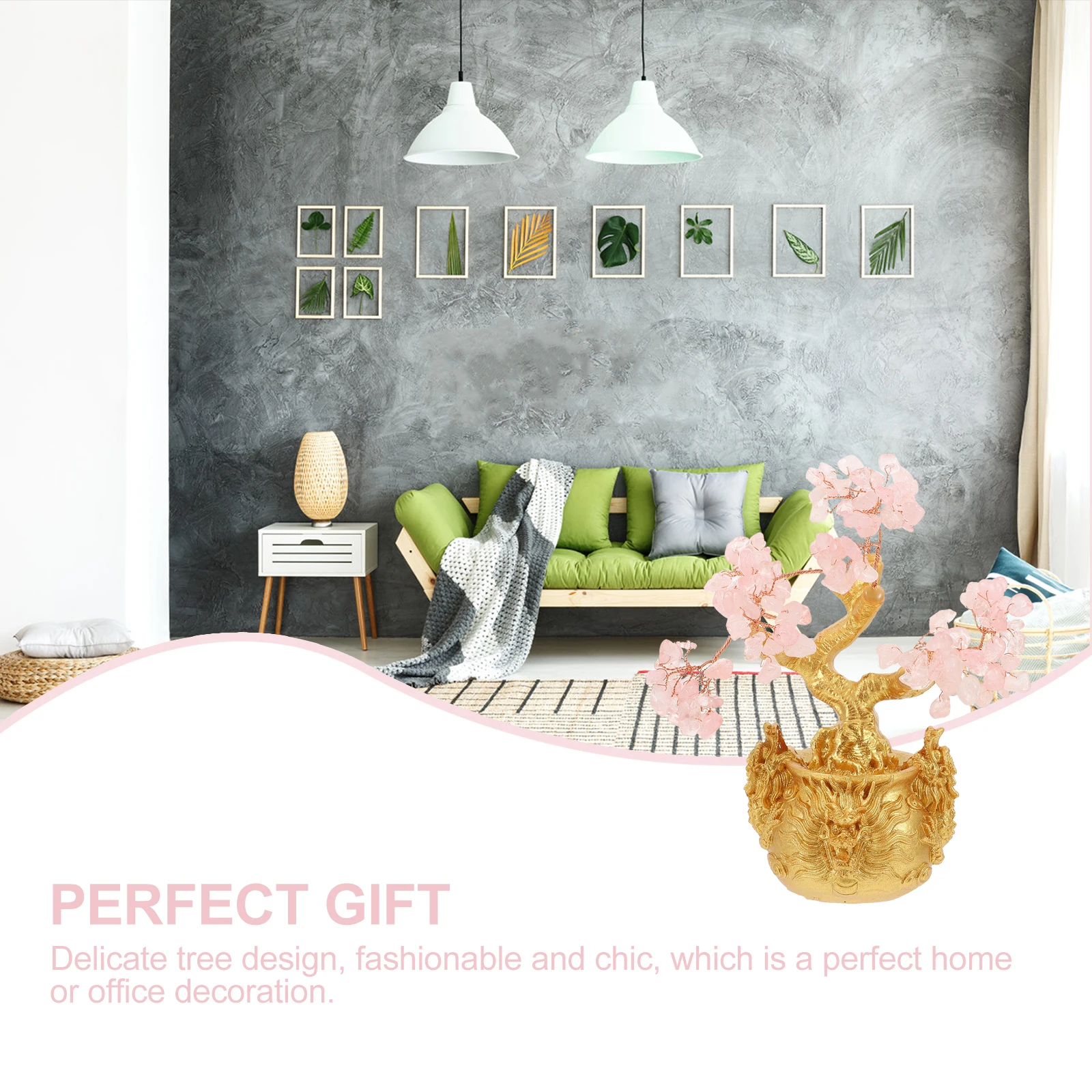 

1pc Resin Pink Crystal Money Ornament Fine Workmanship Home Office Decoration Feng Shui Lucky Gift Fortune Tree Bonsai Desktop