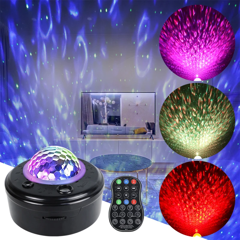 HCWE Sterprojector Afstandsbediening Kleurveranderende muziek voor luidspreker Timer Ocean Wave LED-nachtlampje Lamp voor baby/kinderen