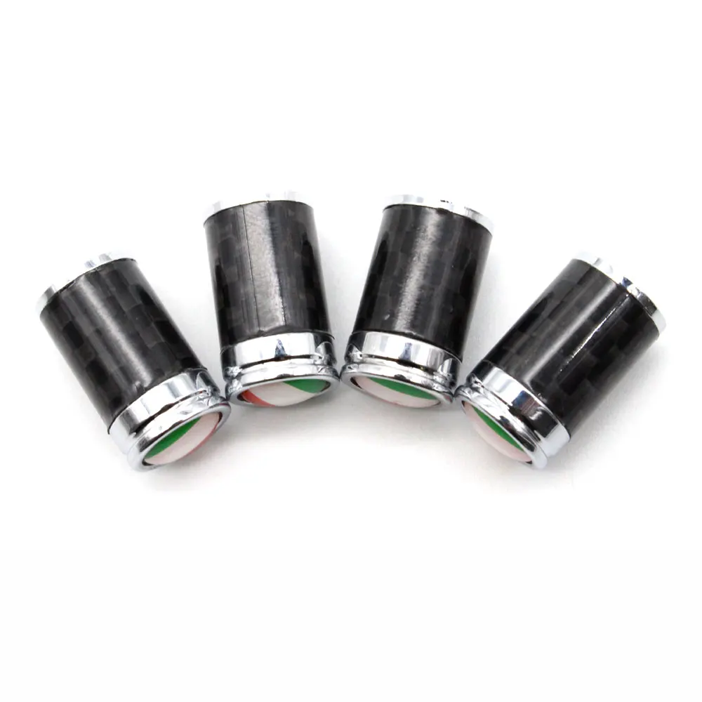 4 Pcs/Set Copper + Carbon Fiber Italy flag Style Tire Valve Stem Cap Tire Wheel Stem Air Valve Caps for Auto Cars