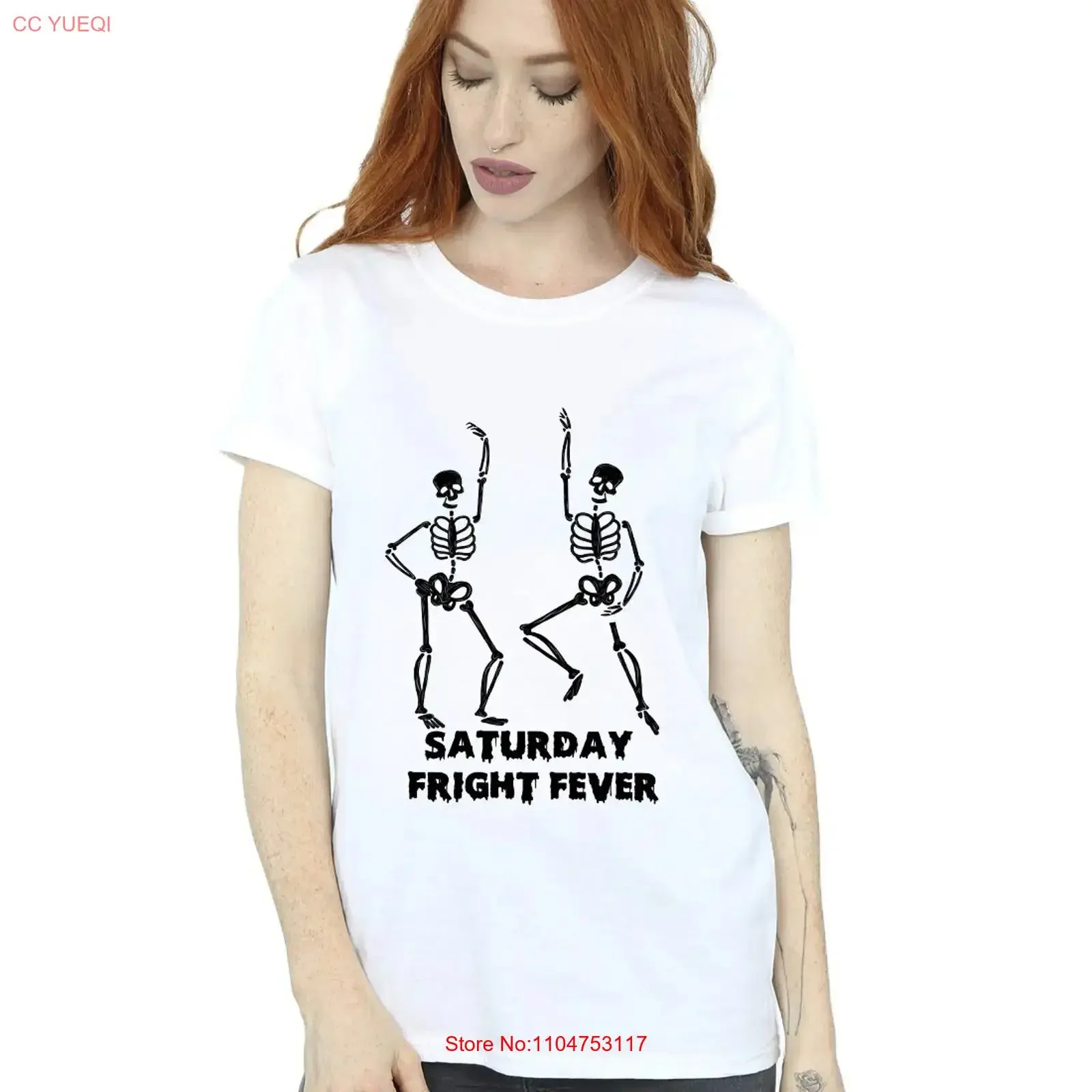 Halloween Women's Saturday Fright Fever Boyfriend Fit T Shirt vintage Washed Casual Breathable Comfortable streetwear Versatile