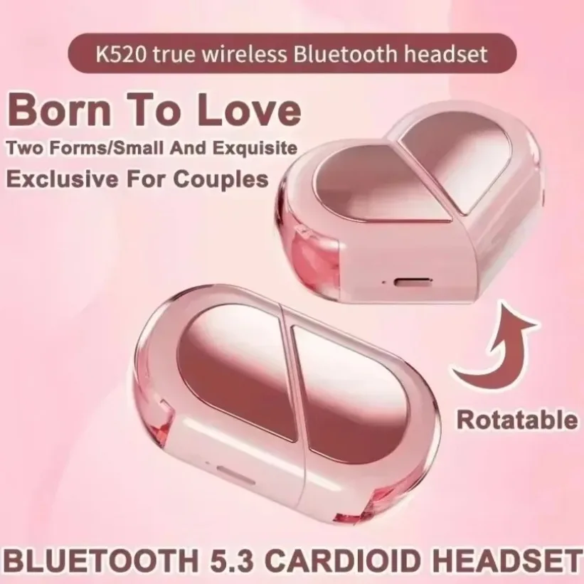 Heart Rotating TWS Earbuds Bluetooth 5.3 Semi In-Ear Wireless Headset 13mm Driver Touch Sport Earphone Couple Gift Hot Sale