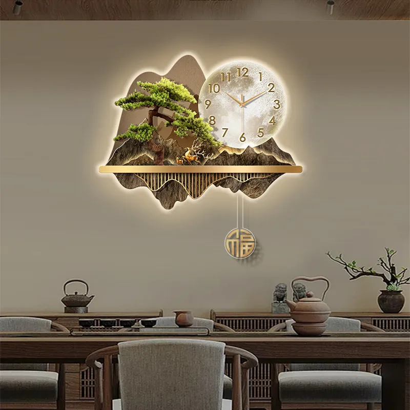 

Nordic Luxury Swing LED Wall Clock Creative Living Room Mute Digital Clock Restaurant Hang Clock Corridor Mural Lamp Room Decor