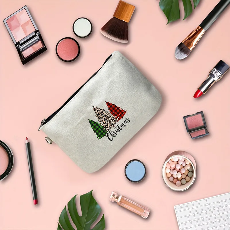 Bolsa de cosméticos navideña para mujer, bolsas de maquillaje de lona para maquillaje, buen regalo, bolsa organizadora, teléfono móvil, lápiz labial, llave, bolsillo con cremallera