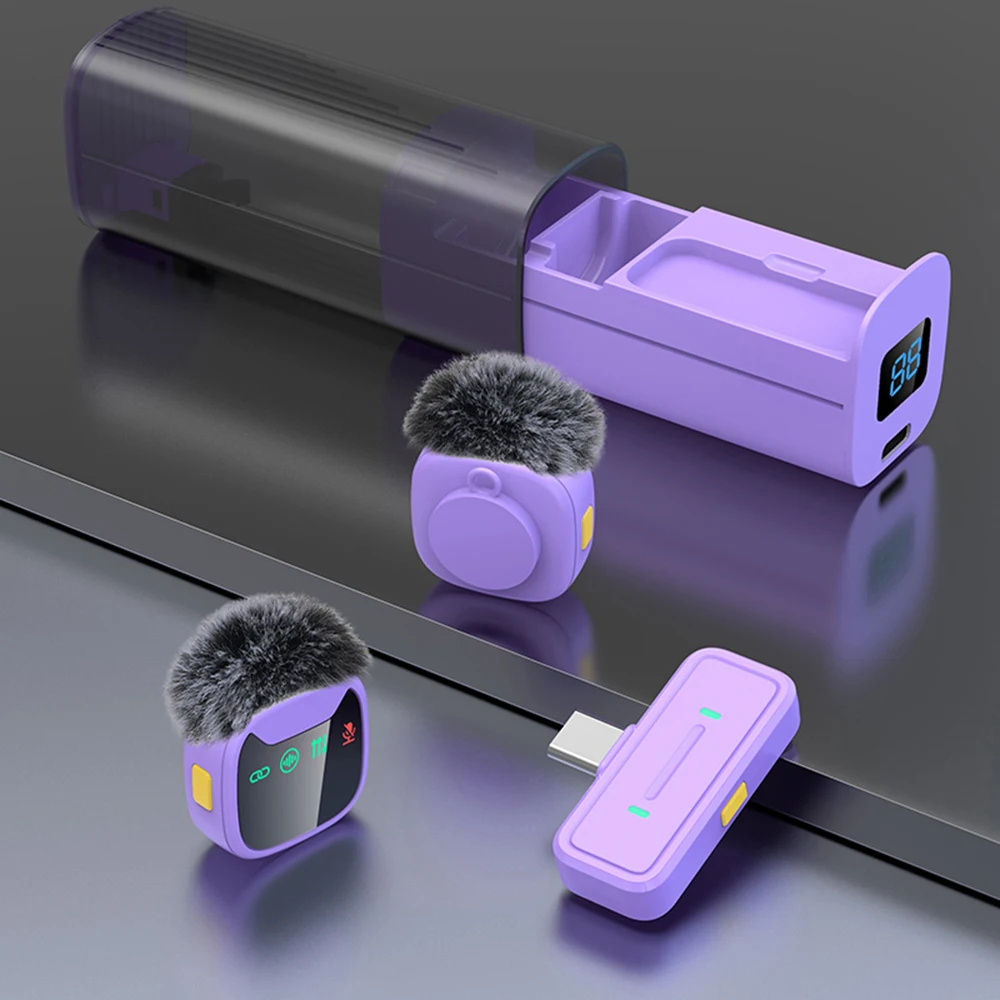 Micrófono Lavalier inalámbrico con pantalla LED para teléfono inteligente, micrófono de reducción de ruido Plug & Play para entrevista, Podcast, grabación de vídeo Vlog
