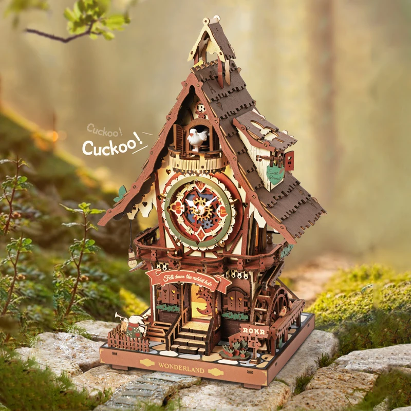 Reloj de cuco Kawaii de dibujos animados, reloj para sala de estar y dormitorio, adornos decorativos, montaje hecho a mano de madera, regalo de cumpleaños Retro