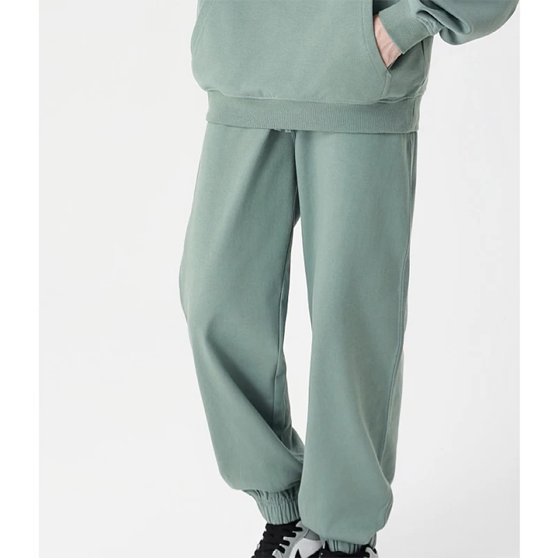 330g Mens Plus Size Heavy Cotton Sweatpants Solid Brown Garment Dyed Casual Trousers Quality High Knitted Jogger Pocket Pants