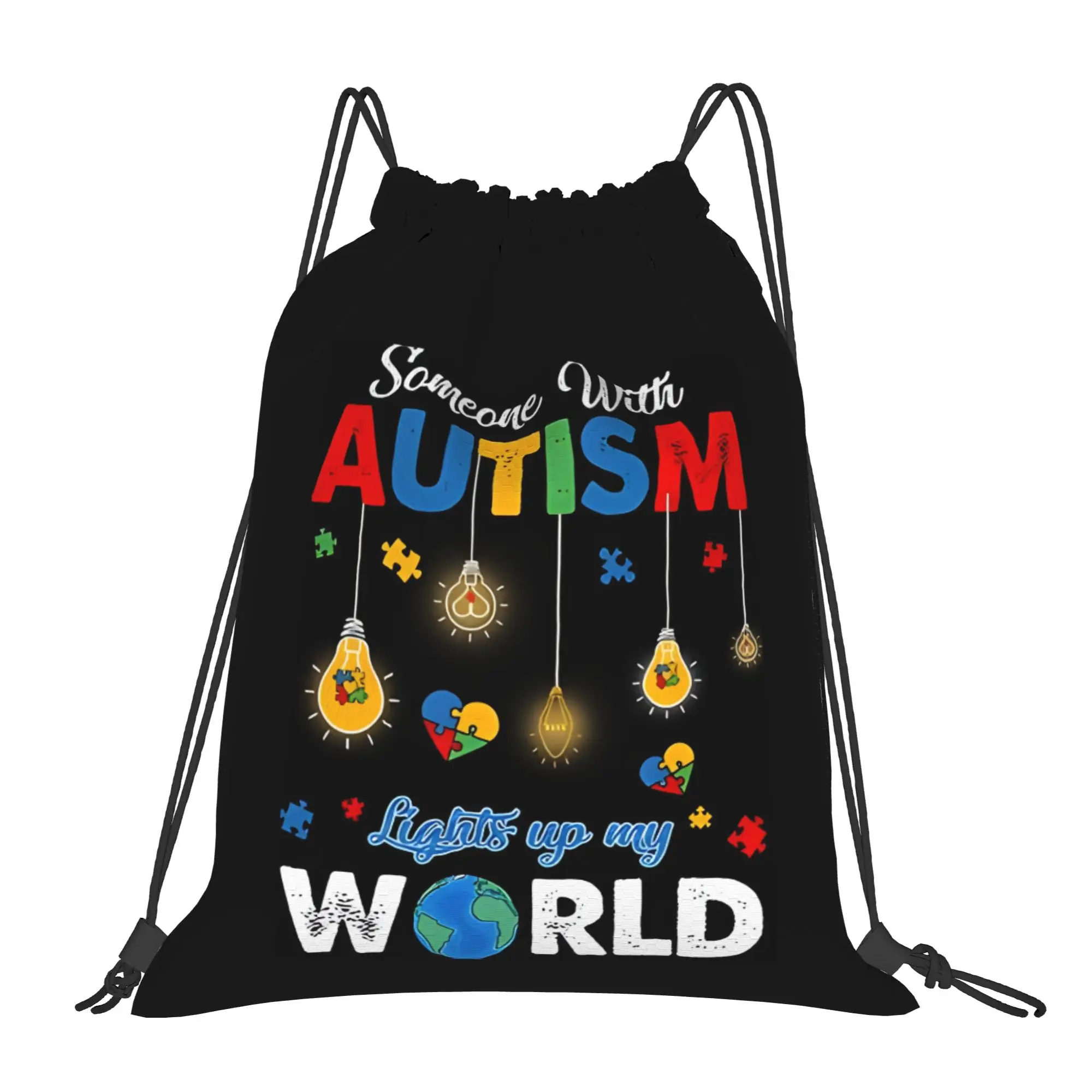 Someone With Autism Lights Up  World  Multi-function Pocket Men Women Storage Backpack Teenager Travel Bag Print Drawstring Bags