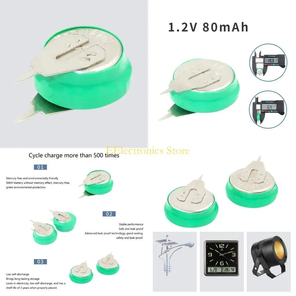 B03C 10-piece/set Versatile 1.2V 80mAh Coin Cell Battery NiMh Rechargeable Batteries Simple Operation for Electric Toy