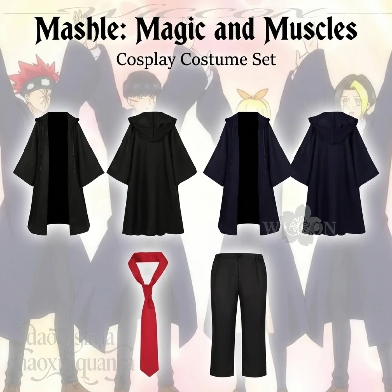 Black Navy Magic Robe Red Tie Pants JK DK Stage Outfit Mashle Magic And Muscles Mashle Halloween Anime Cosplay Set view 2