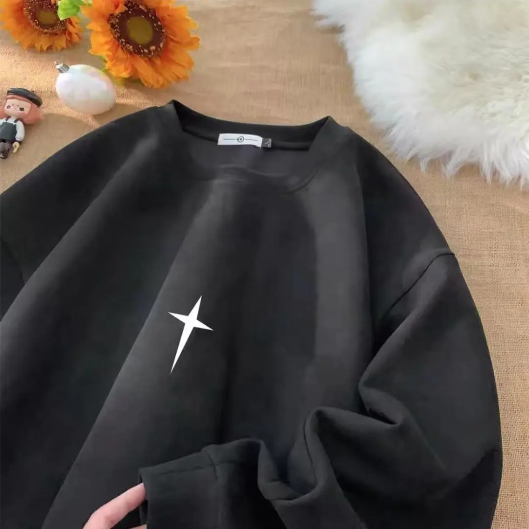 Spring Autumn Harajuku Style Printed Hoody Fabric Long Sleeve Y2k Sweatshirt Casual Mens Loose Oversized Pullovers
