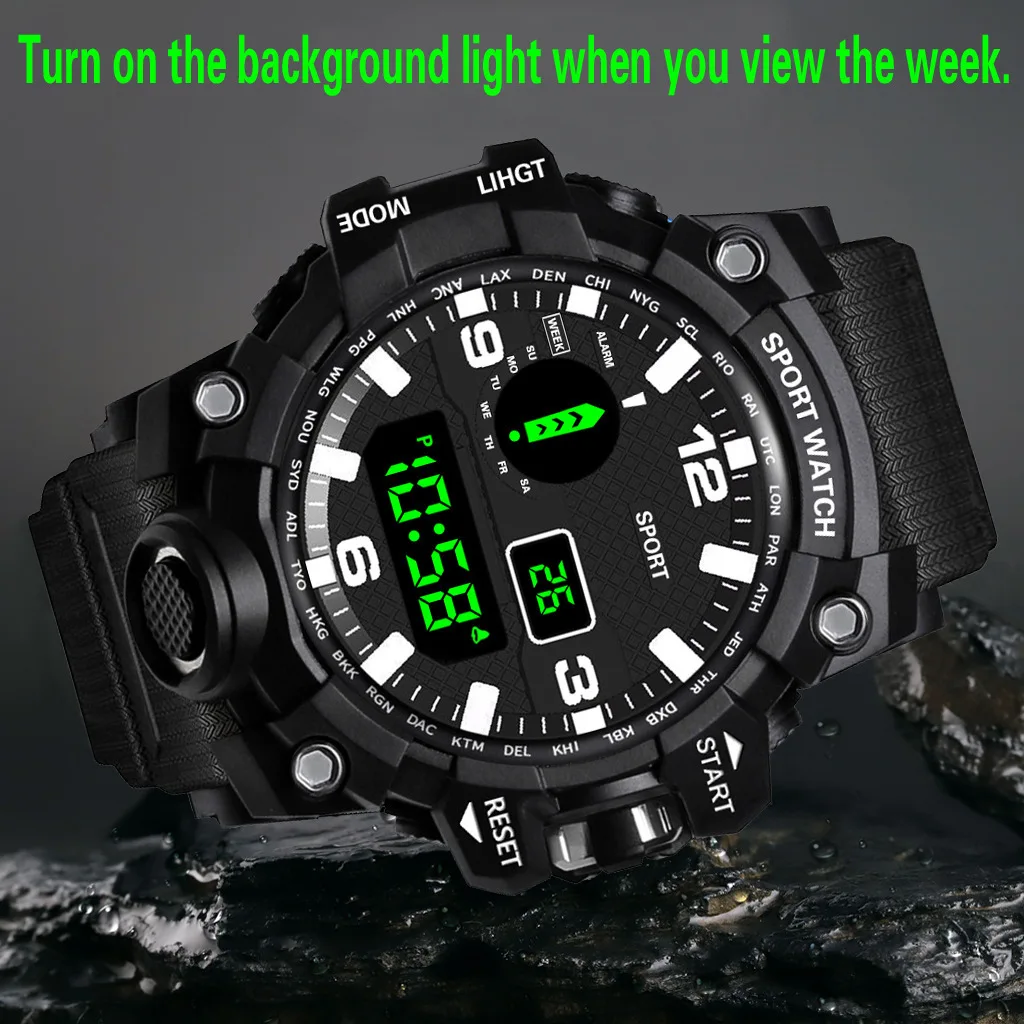 Topmerk stijl sport jongens horloges militair quartz horloge heren led digitaal elektron polshorloge voor tienerklok