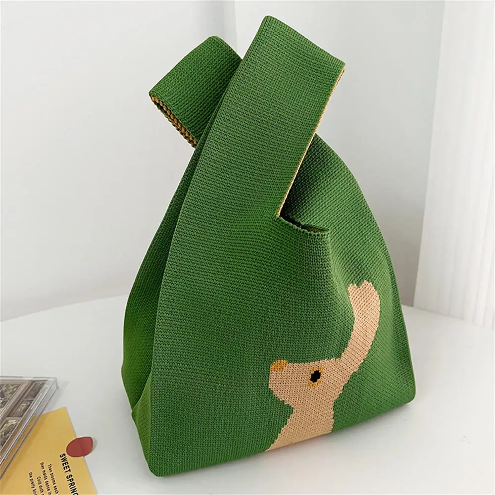 Handgemachte Strick handtasche Frauen Mini Knoten Handgelenk-Tasche weibliche lässige Farbe breite Streifen Plaid Einkaufstasche Student wieder verwendbare Einkaufstasche