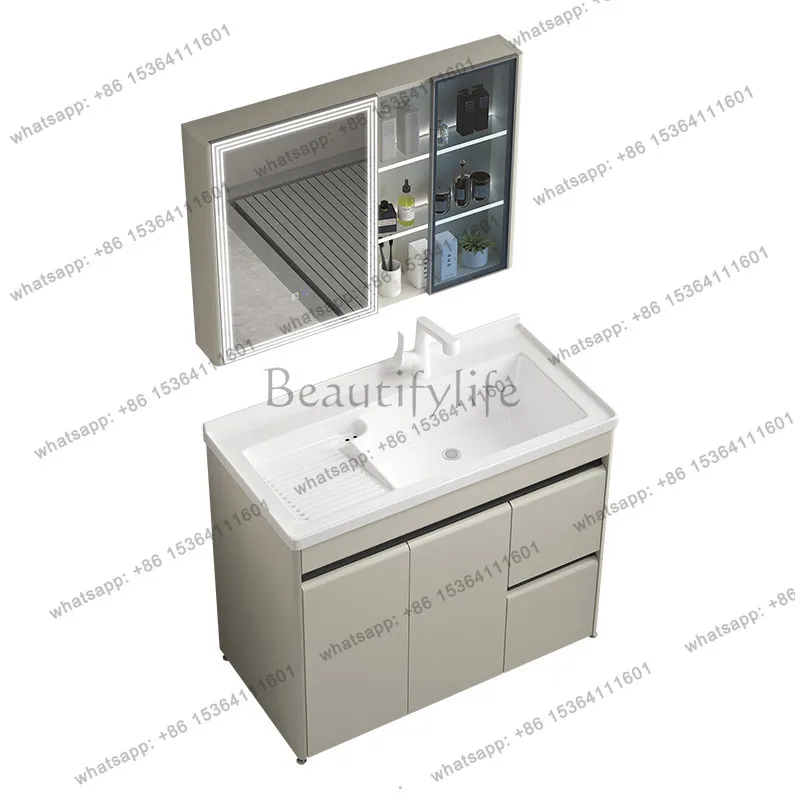 

Stainless steel floor-to-ceiling laundry cabinet combined integrated ceramic table