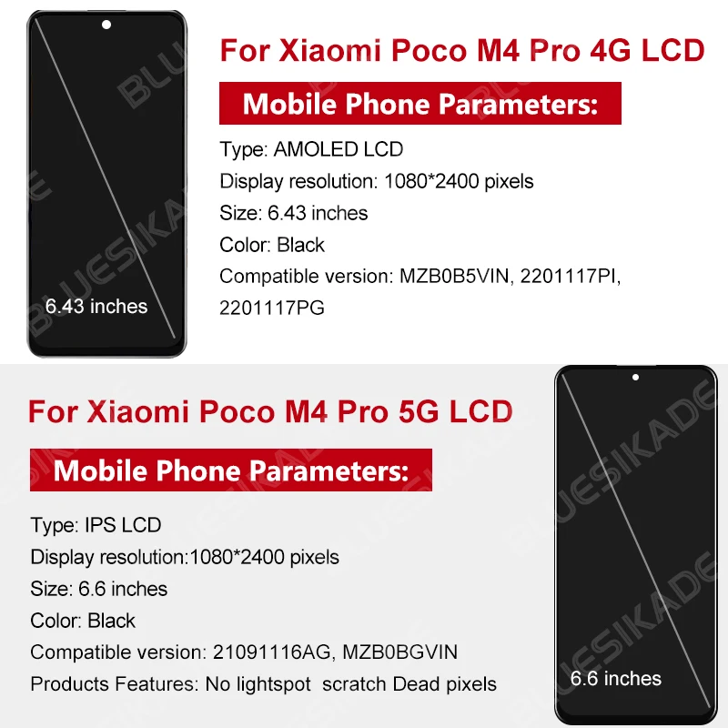 For  Xiaomi Poco M4 Pro LCD 2201117PG Display Touch Screen For Poco M4 Pro 5G LCD 21091116AG Digitizer Replace Parts