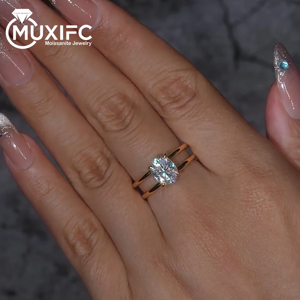 

MUXIFC 2CT Oval Cut Moissanite Bridal Ring for Women 925 Sterling Silver Plated 18k Gold D Color Charms Wedding Band With GRA