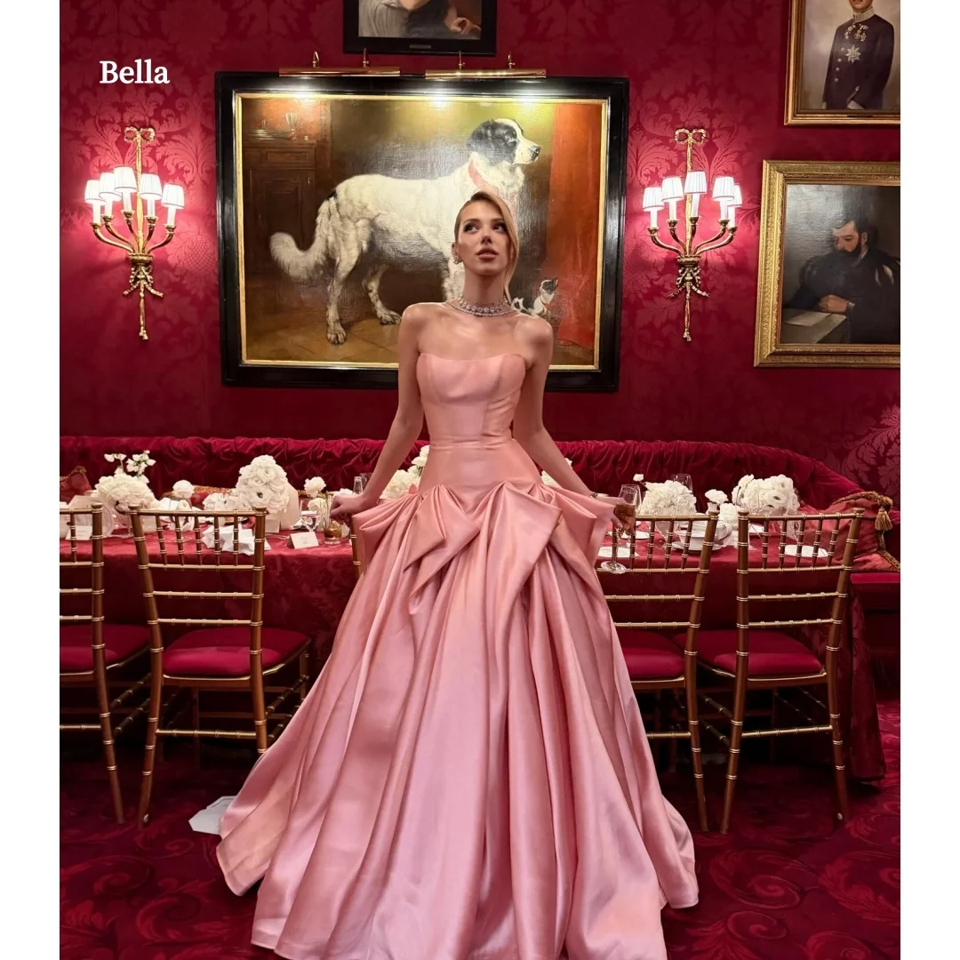 

Индивидуальное вечернее платье Bella: розовое атласное бальное платье без бретелек с бантом, длинное, для женщин, 2026