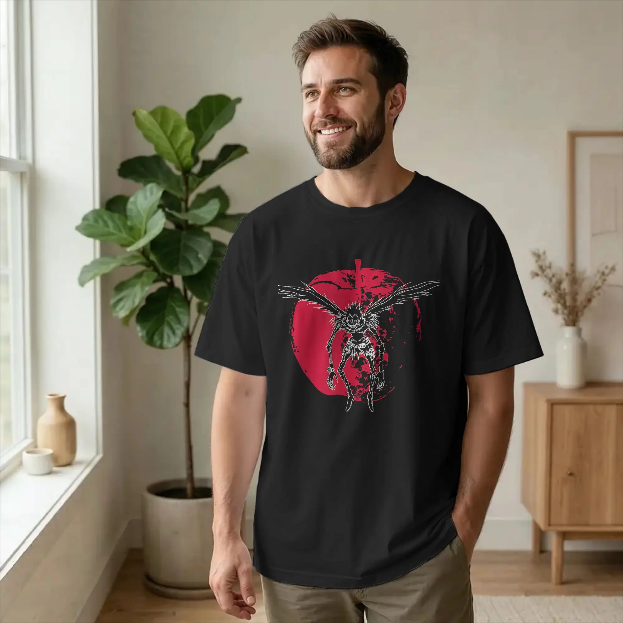 Men Death Note Ryuk Silhouette on Apple Anime T Shirt  Pure Cotton Clothes Vintage Crew Neck Tee Shirt Birthday Present T-Shirts