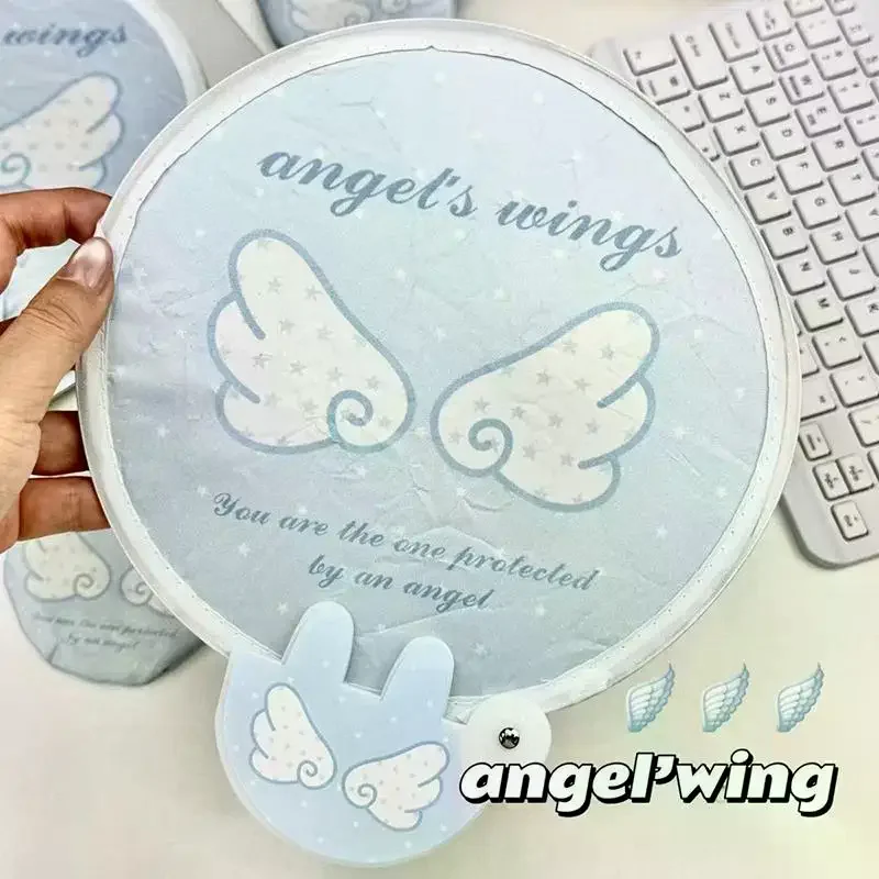 Portable Round Foldable Hand Fans Angel Wings Cartoon Handheld Folding Fan Round Shape Foldable Design Pocket Fans