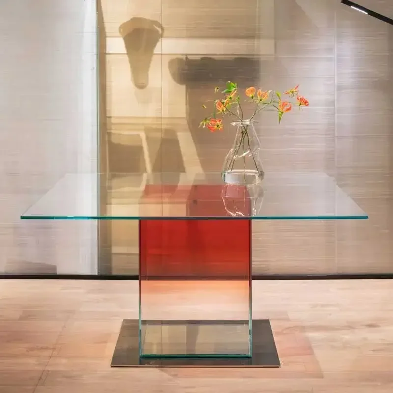 S Italian Minimalist Glass Rectangular Dining Table Negotiation Conference Table Art Gradient Small Apartment Furniture