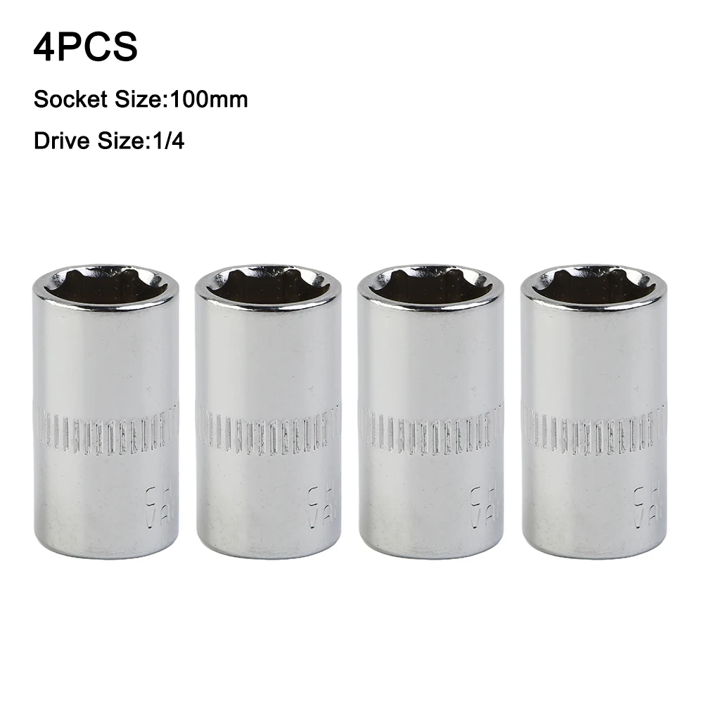 4pcs 1/4-inch Drive 6-Point Socket 10mm Shallow Socket Chrome Vanadium Steel DIY Automotive Household Repairs Tool