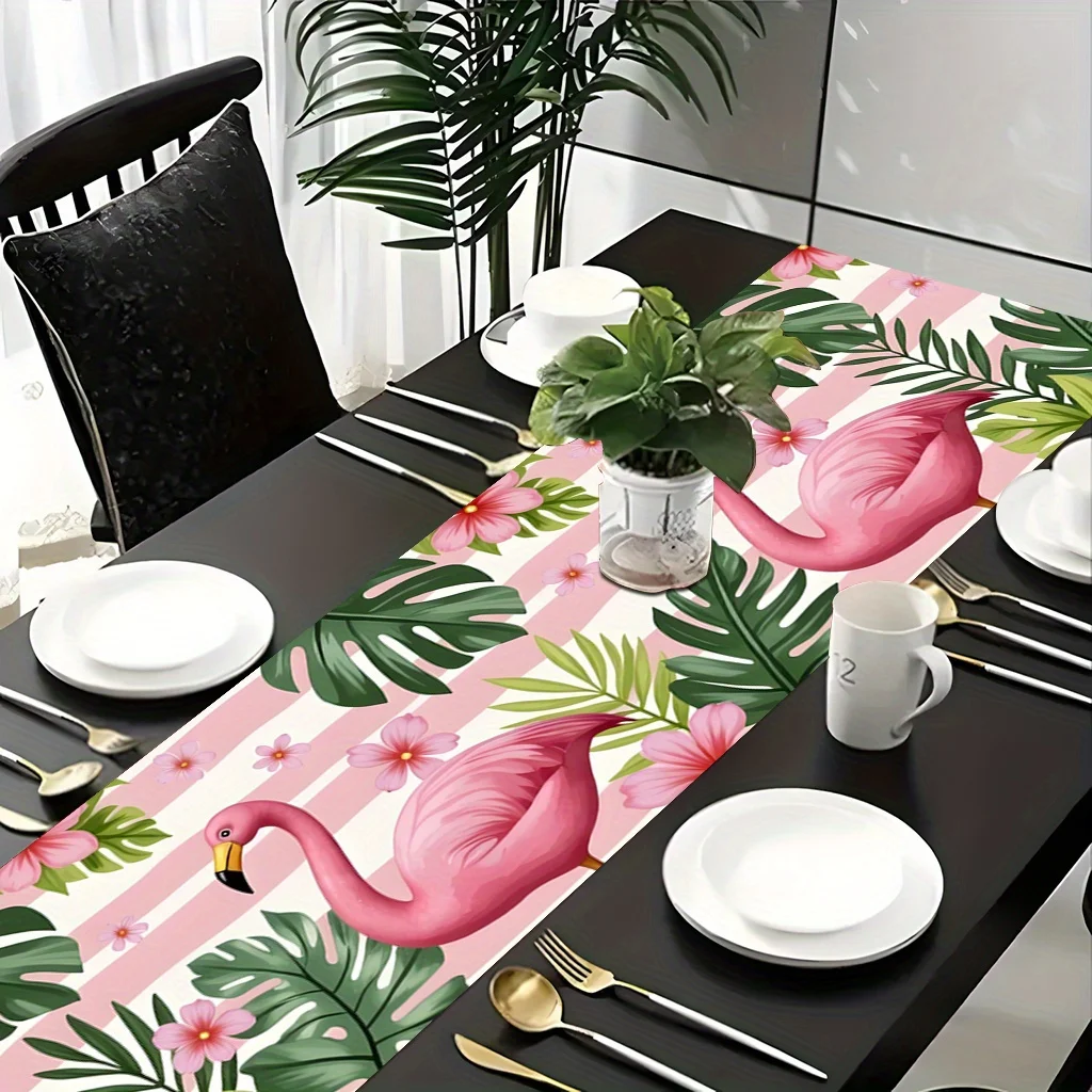 Flamingo & Tropical Plants Table Runner - Durable Rectangular Table Cover for Wedding, Anniversary, Holiday Parties & Dining