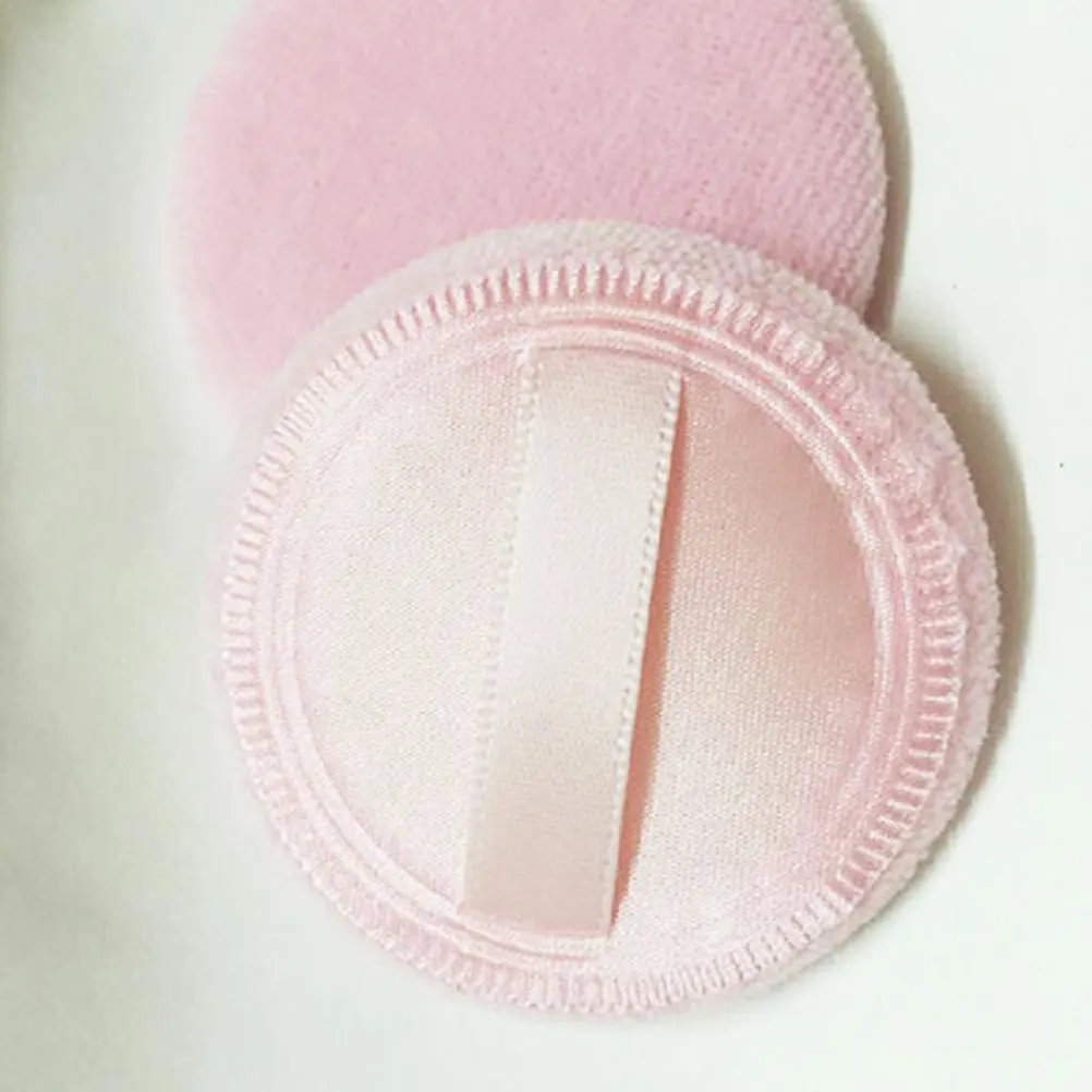 

8Pcs Round Powder Puff Cotton Makeup Sponges Pink 6x0.7cm Ribbon Handle for Loose Powder Foundation Beauty Tools