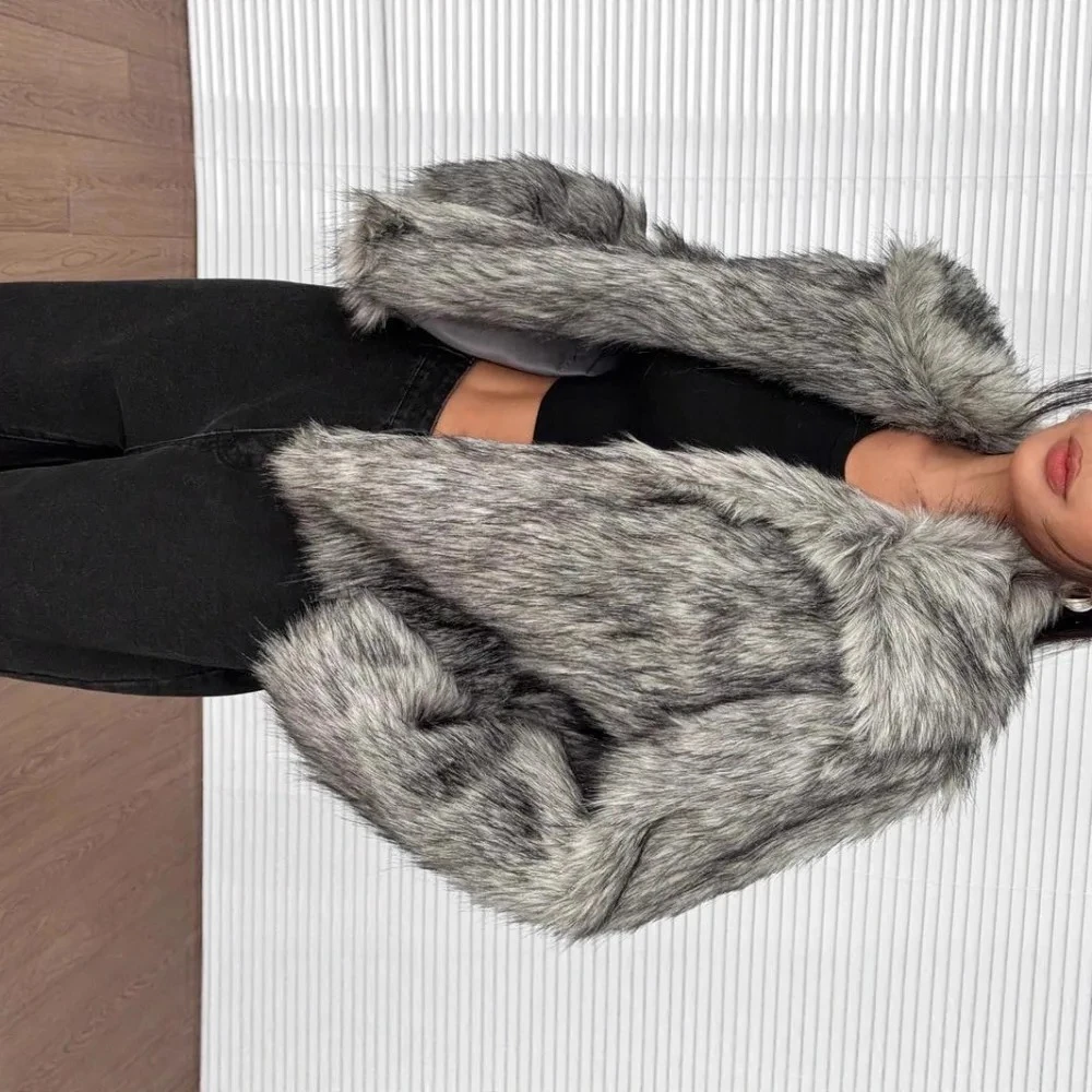 

Luxury Fluffy High-quality Fur Coat Cropped Jacket Women's Autumn Winter Faux Fur Coat Long-sleeved Top Warm Jackets for Women