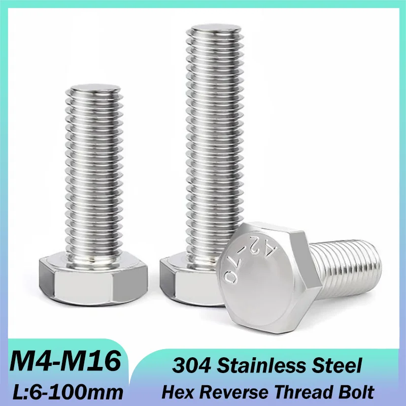 M4 M5 M6 M8 M10 M12 M14 M16 Left Hand External Hexagon Head Screw 304 Stainless Steel Hex Reverse Thread Bolt