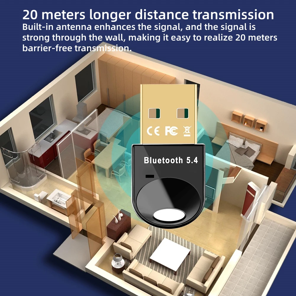 Bluetooth 5.4 Adapter USB Bluetooth 5.3 for PC Dongle Adaptador Wireless Mouse Keyborad Music Audio Receiver USB Transmitter