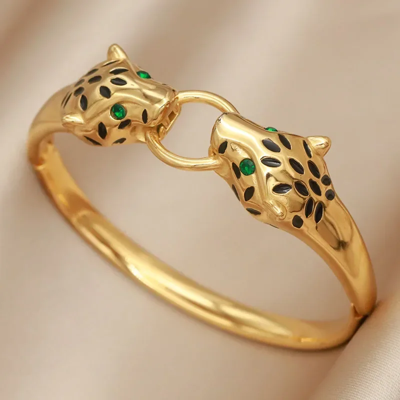 New Sight Stainless Steel Crystal Eyes Bangles&bracelets for Women Fashion Brand Jewelry Flower Leopard Bangle Party Accessories image 3