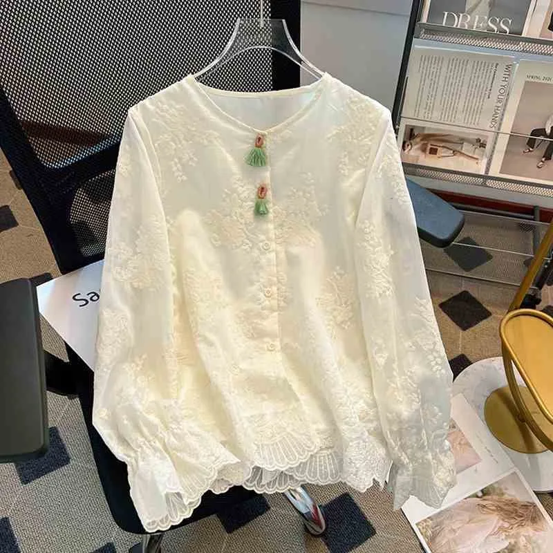 Spring 2026New Chinese Style Jacquard Embroidered Lace Shirt Long Sleeve Shirt Top Boutique Women's Clothing Female Autumn Shirt