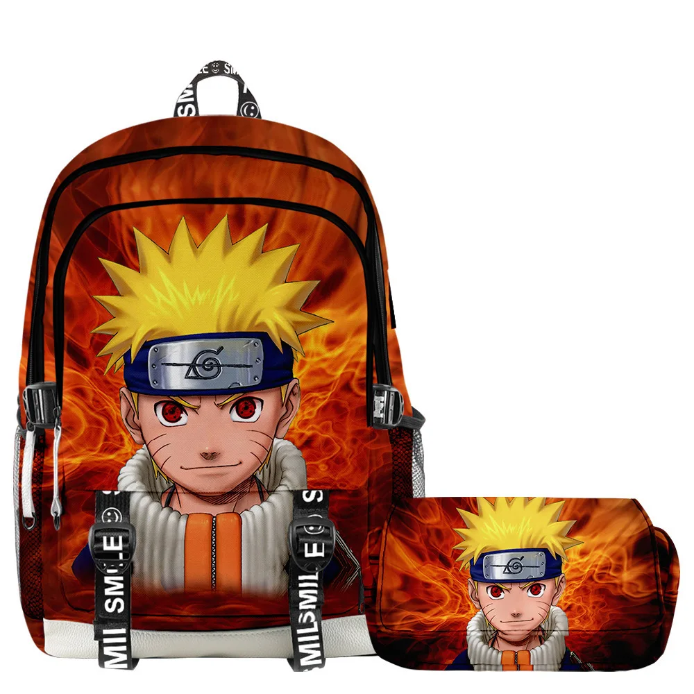 Mochila e lápis Naruto Anime para crianças, meninos, meninas, conjunto de mochila de dois andares, mochila escolar impermeável para adolescentes, 36 estilos