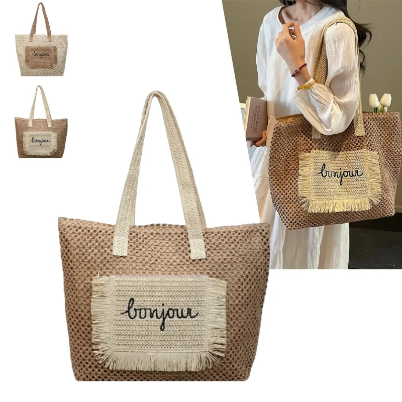 

Straw Tote Bag Large Capacity Handmade Woven Rattan Summer Beach Shoulder Bag for Women Vacation French Boho Chic 2026 New
