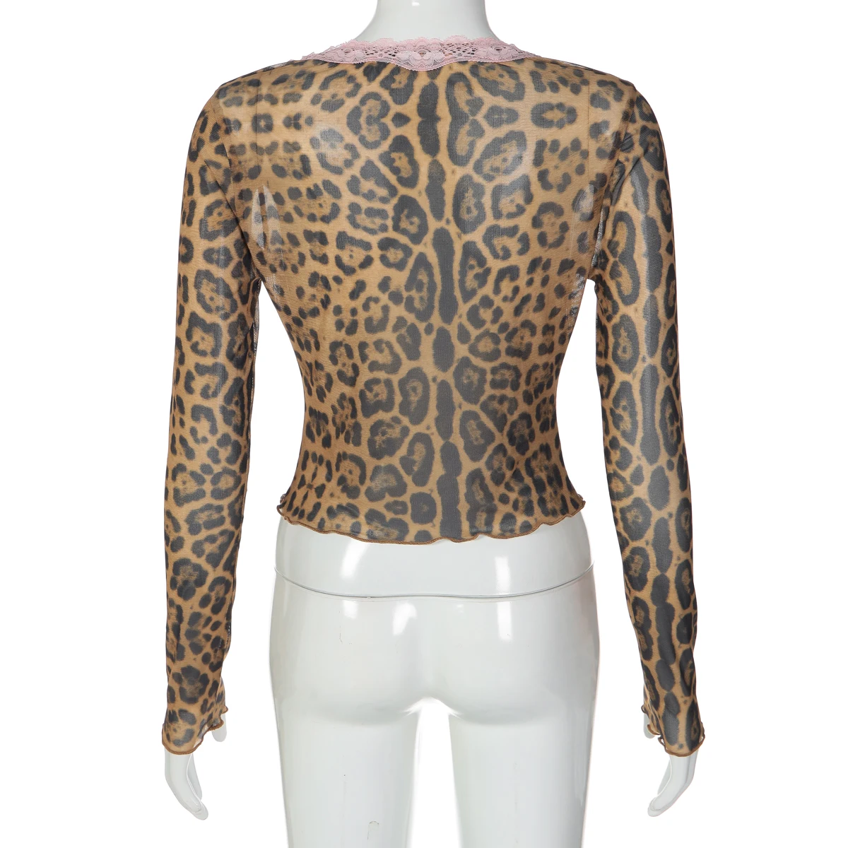 Hugcitar Fashion Leopardenmuster Patchwork Spitze Sexy Knöpfe Crop T-Shirt Top Herbst Damenkleidung Streetwear Party Club Y2K – Detail 4