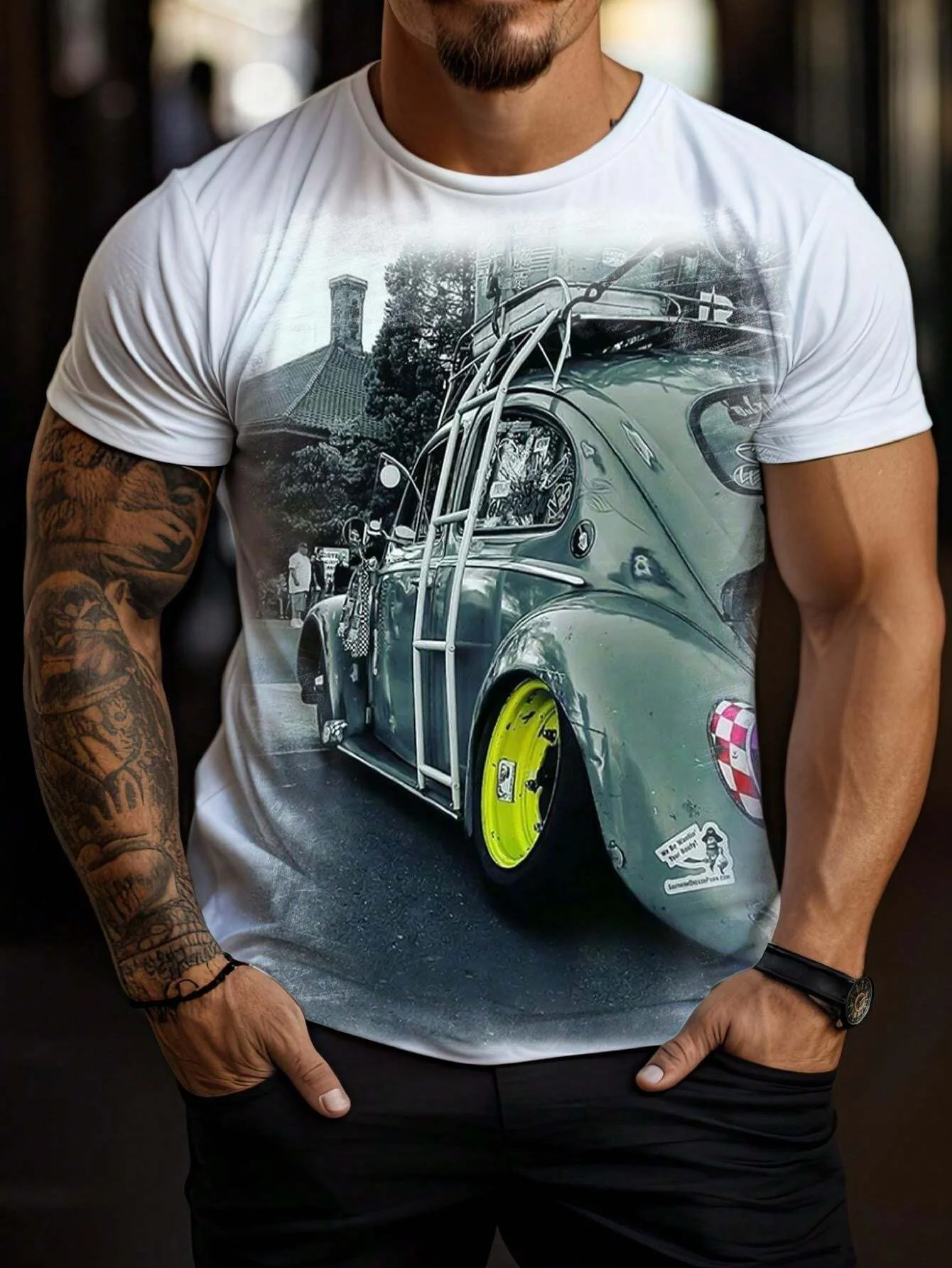 

Camiseta con estampado de carreras para hombre, camisa informal de manga corta con cuello redondo и estampado 3D, estilo Hip Hop